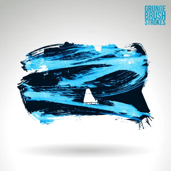 Abstrait Noir Bleu Grunge Encre Pinceau Coups Fond — Image vectorielle