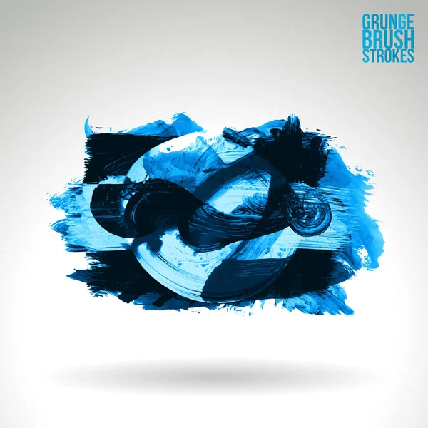 Coups Pinceau Grunge Noir Bleu Fond Vectoriel — Image vectorielle