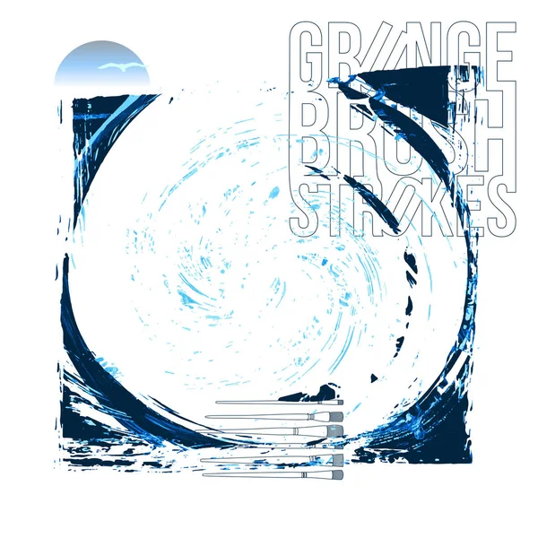 Eenvoudige Abstracte Blauw Zwart Wit Borstel Spatten Vector Banner — Stockvector