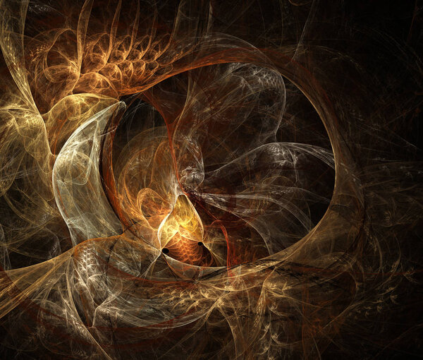 Abstract fractal goldfish on black background computer-generated