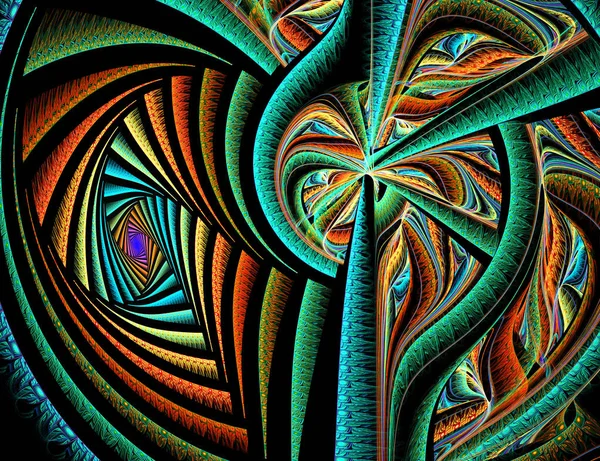 Abstract fractal colorful lines on black background computer-generated