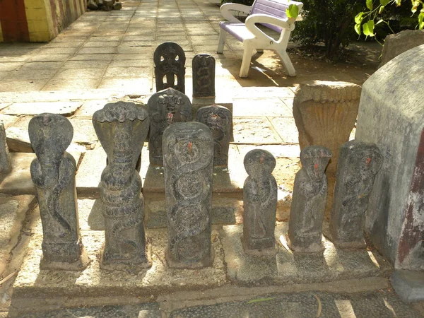 Antigua Escultura Piedra Sheshnag Serpientes Templo Harihareshwara Gavipuram — Foto de Stock