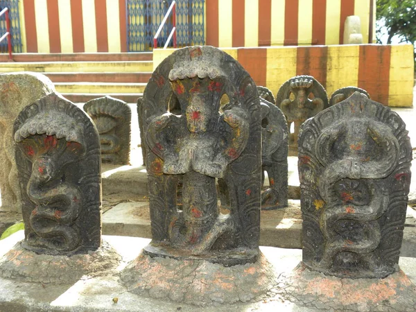 Antigua Escultura Piedra Sheshnag Serpientes Templo Harihareshwara Gavipuram — Foto de Stock