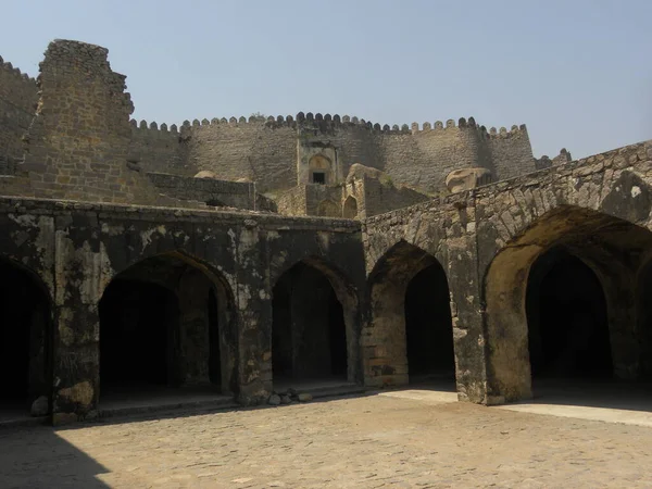 Antiguas Ruinas Del Castillo Fortaleza Golconda — Foto de Stock