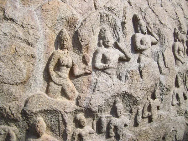 Antikes Basrelief Aus Stein Steinskulptur Der Buße Von Arjuna Abstieg — Stockfoto