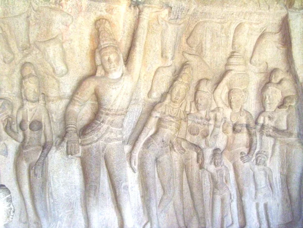 Ancien Bas Relief Pierre Seigneur Krishna Soulevant Colline Govardhana Pour — Photo