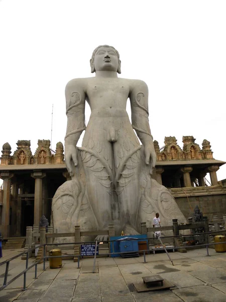 Huge White Color Ancient Monolithic Statue Lord Gommateshwara Located Vindhyagiri — Stock Photo, Image