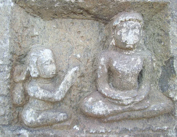 Starověké Hnědé Barvy Kámen Basreliéf Socha Jain Božstev Sedí Meditační — Stock fotografie