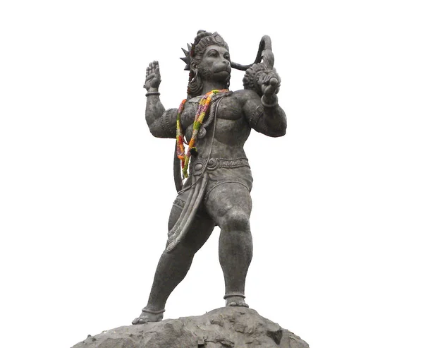 Grande Statue Pierre Couleur Grise Lord Hanuman Sur Fond Blanc — Photo