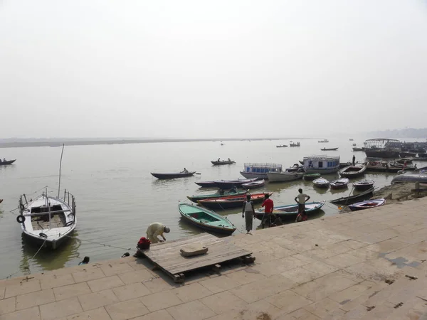 Lodě Řece Ganga Varanasi — Stock fotografie