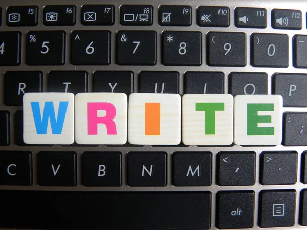 Word Write Auf Tastatur Hintergrund — Stockfoto