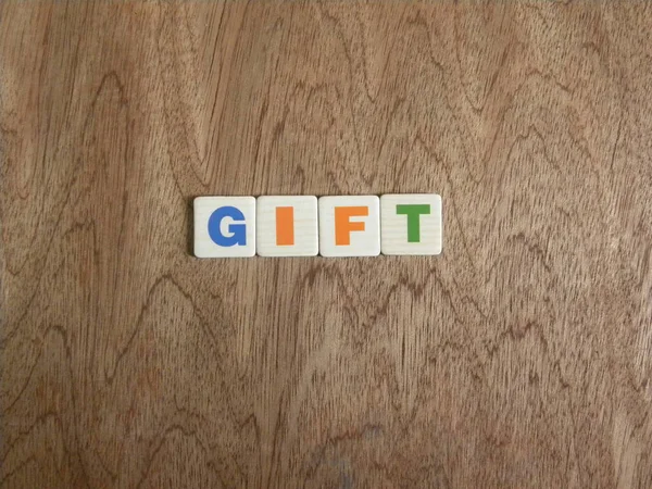 Word Gift Wood Background — Stock Photo, Image