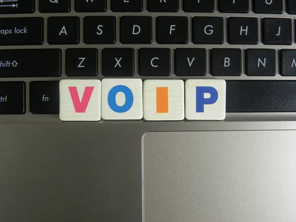 Abbreviation VOIP (Voice Over Internet Protocol) on keyboard background