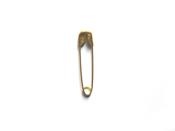 Golden Color Safety Pin White Background — Stock Photo, Image