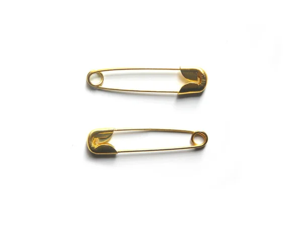 Golden Color Safety Pins White Background — Stock Photo, Image