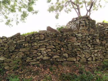 Bahçedeki gri renkli beton bloklar.