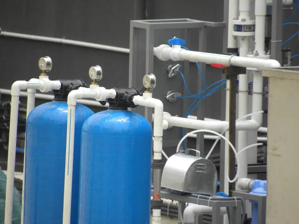 Blue Color Cylinders Water Treatment Filtration System — Stock Photo, Image