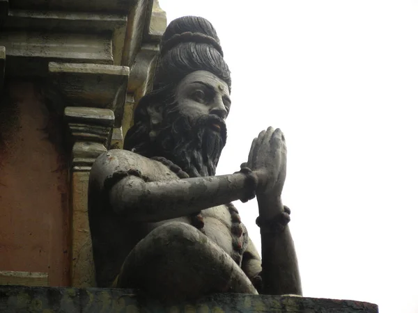 Stone Statue Sage Pranama Position Walls Nandi Bull Temple — Stock Photo, Image