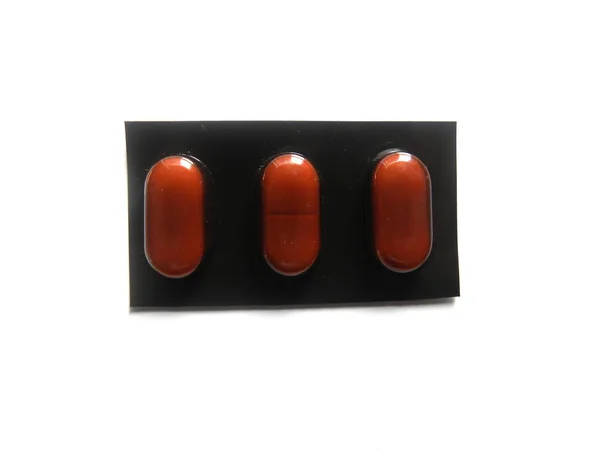 Léky Tableta Proužek Bílém Pozadí — Stock fotografie