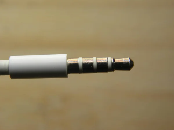 Primer Plano Conector Cable Auriculares Color Blanco Plata — Foto de Stock