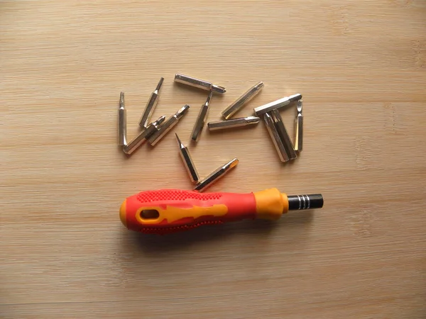 Small Yellow Precision Screwdriver Steel Bits — Stock Photo, Image