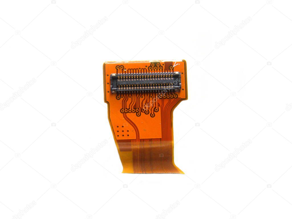 Small microcontroller of mobile phone with integrated circuit on white background