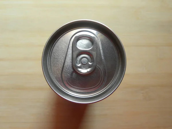 Top View Beverage Drink Can Kept Wooden Table — Stock Photo, Image