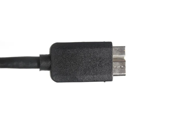Cable Conector Disco Duro Usb Micro Color Negro Sobre Fondo — Foto de Stock