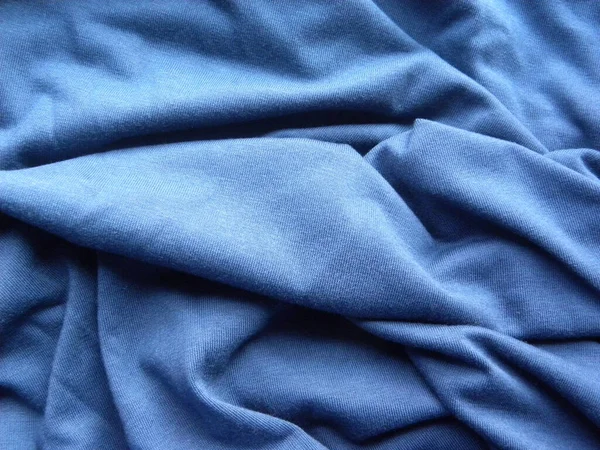 Blaue Farbe Baumwollstoff Mit Falten — Stockfoto