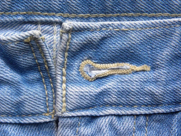 Furo Botão Jeans Cor Azul Claro — Fotografia de Stock