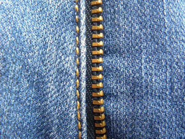 Interlocking Metal Teeth Zipper Blue Color Jeans — Stock Photo, Image