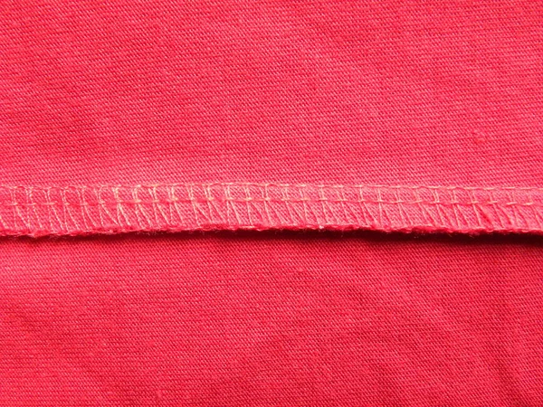 Point Overlock Sur Tissu Coton Couleur Rouge — Photo