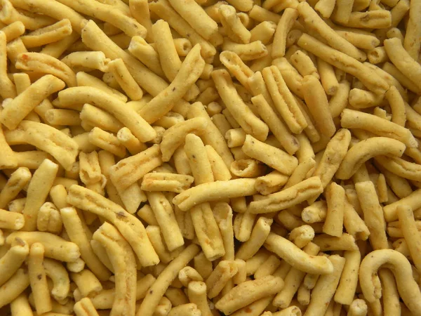 Gele Kleur Gebakken Ratlami Sev Kruidige Indiase Snack Gemaakt Van — Stockfoto