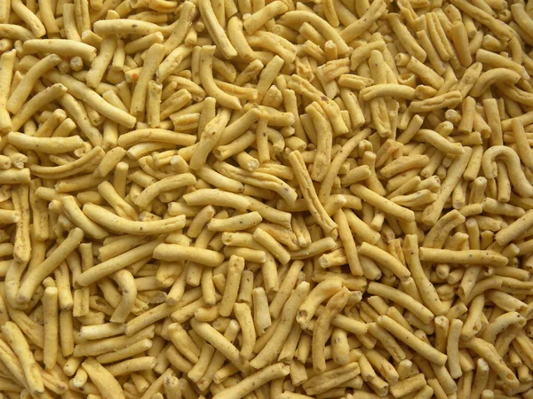 Gele Kleur Gebakken Ratlami Sev Kruidige Indiase Snack Gemaakt Van — Stockfoto