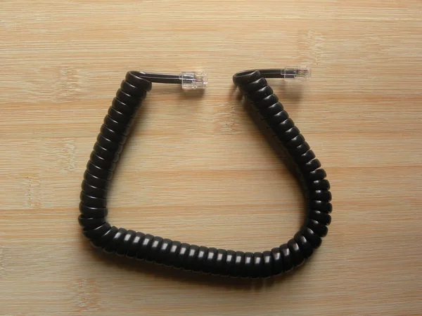 Black Color Spiral Landline Telephone Handset Connector Cable Jack — Stock Photo, Image