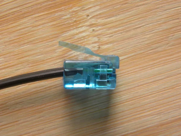 Primer Plano Del Conector Cable Teléfono Fijo Color Azul —  Fotos de Stock