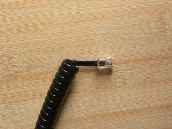 Conector Teléfono Línea Fija Espiral Color Negro Conector Cable —  Fotos de Stock