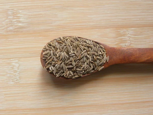 Bruine Kleur Komijnzaad Houten Lepel — Stockfoto