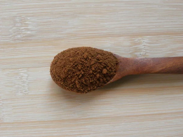 Instant Coffee Powder Wooden Spoon — Stock Photo, Image