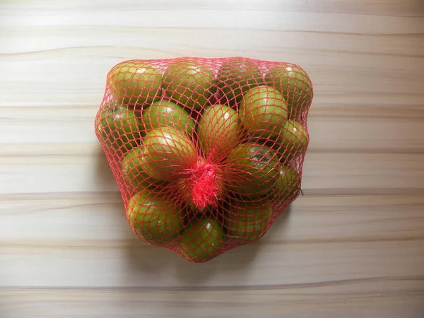 Green Color Apple Ber Indian Jujube Fruits Net Bag — Stock Photo, Image