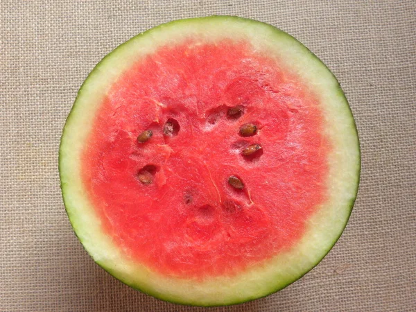 Schnitt Rund Querschnitt Detail Der Roten Farbe Reife Wassermelone — Stockfoto