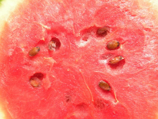 Schnitt Rund Querschnitt Detail Der Roten Farbe Reife Wassermelone — Stockfoto