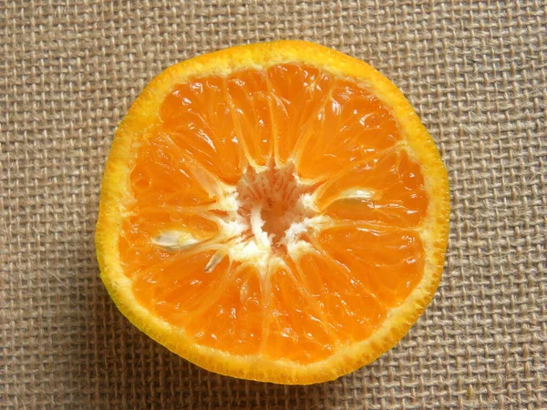 Cut Cross Section Detail Ripe Nagpur Orange Fruit — Stock Photo, Image