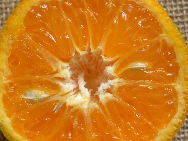 Cut Cross Section Detail Ripe Nagpur Orange Fruit — Stock Photo, Image
