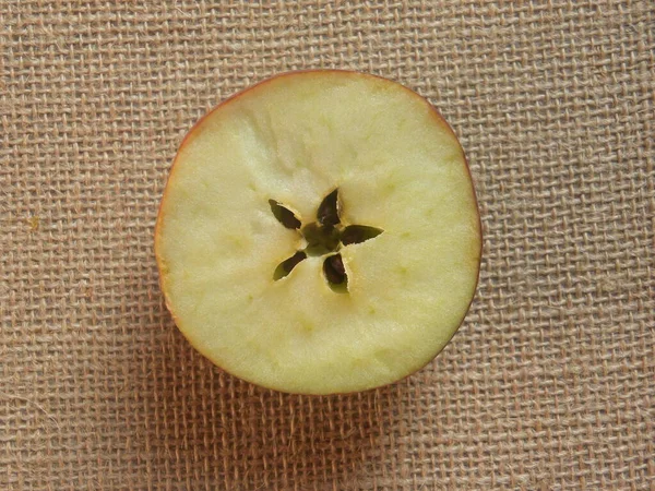 Cut Cross Section Detail Ripe Shimla Apple Fruit — Stock Photo, Image