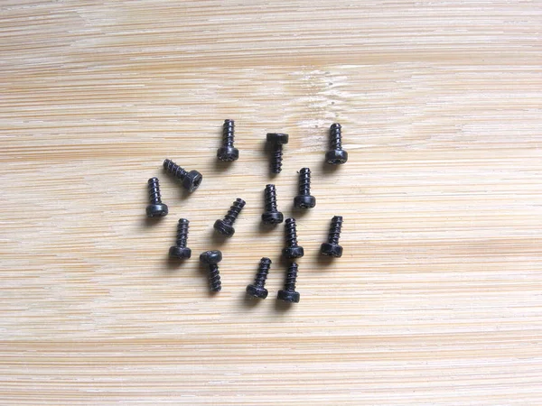 Black Color Small Metal Screws — Stock Photo, Image