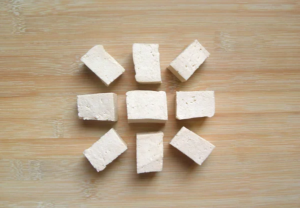 Tofu Fresco Crudo Cortado Cubitos Color Blanco —  Fotos de Stock
