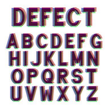 Dekoratif alfabesi harfleri ofset baskı etkisi ile. Vektör yazı tipi tasarım.