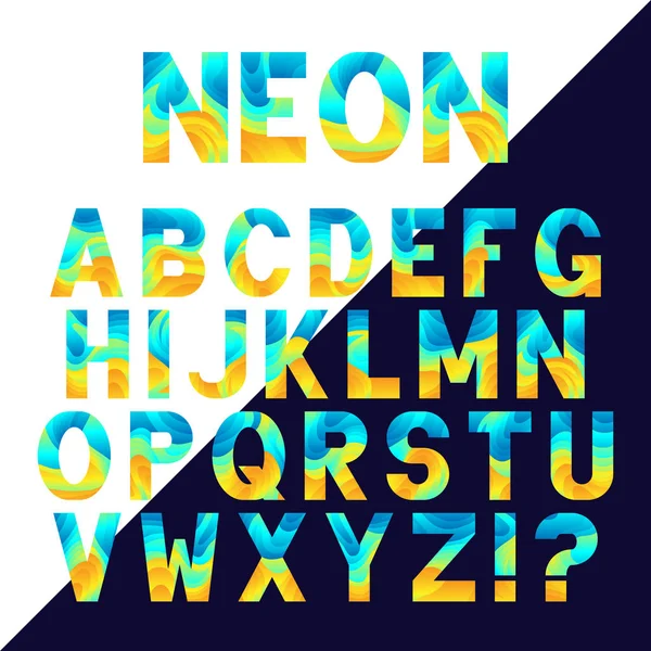 Zářivá neonová abeceda s tekutými účinky. — Stockový vektor
