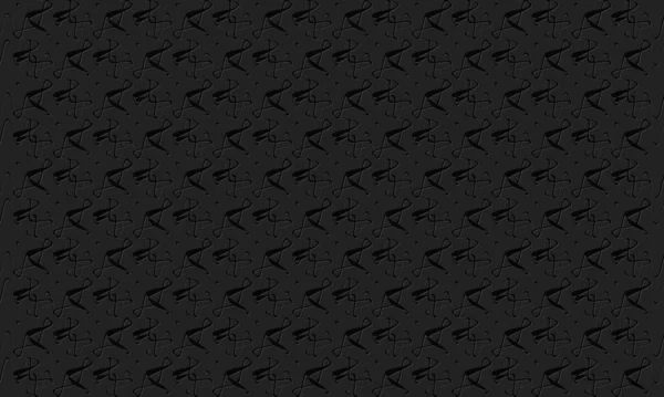 带有缩进轮廓的抽象几何形状的原始流行图案 黑色背景上的矢量图形 — 图库矢量图片